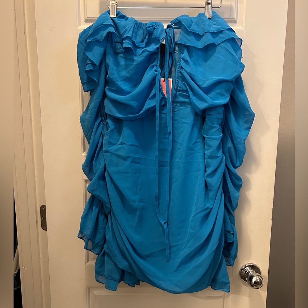 Ruffled Bright Blue Dress